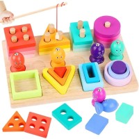 Ігровий набір 3 в 1: магнітна рибалка, геометричні фігури, сортер-пірамідка, у коробці 22,5х15,5х6 см