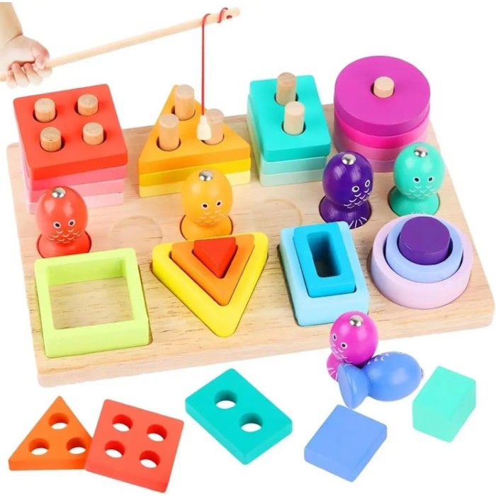 Ігровий набір 3 в 1: магнітна рибалка, геометричні фігури, сортер-пірамідка, у коробці 22,5х15,5х6 см
