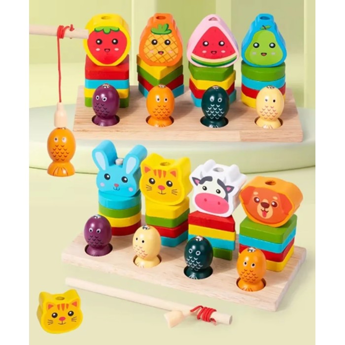 Ігровий набір «Веселі тваринки»: сортер, магнітна рибалка, пірамідки, в асортименті, у коробці 20х19,5х9 см