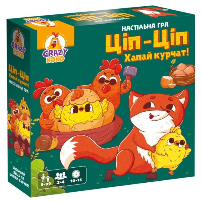 Гра настільна «Ціп-Ціп Хапай курчат!» з 55 яєць, 25 курчат, 4 молоточків та яйця зі стрілкою, у коробці 26х6,5х26 см, ТМ Vladi Toys