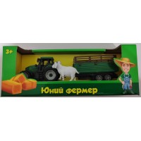Ігровий набір «Юний фермер»: трактор з причепом 20 см інерційний та фігурка тваринки, в асортименті, у коробці 22х6х8,5 см