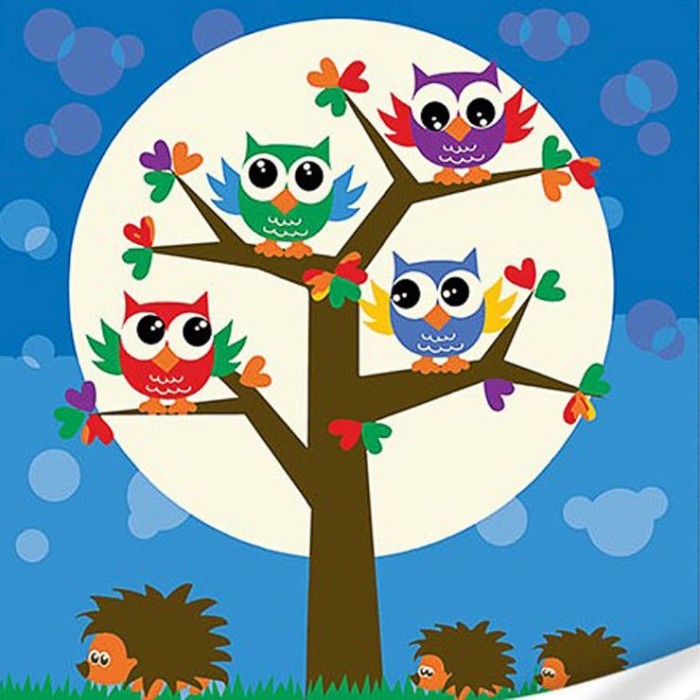 Картина за номерами «Совенята та їжачки» 30х30 см, ТМ Strateg