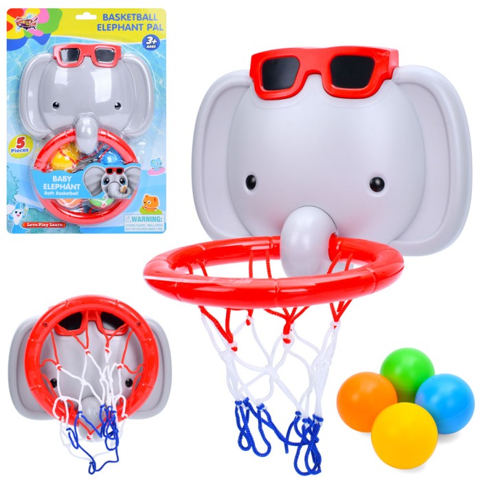 Іграшка для купання «Слоненятко»:щит 19х15 см з баскетбольним кільцем на присосках та 4 кульки, на планшетці 24х34х8 см