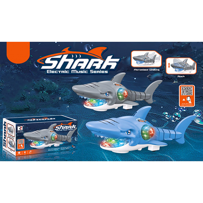 Акула музична 30 см зі світлом та рухомими деталями, їздить, на батарейці, в асортименті, у коробці 21х12х11 см