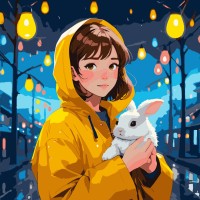 Картина за номерами «Дівчина з зайченям» 40х40 см з LED-підсвіткою, ТМ SANTI