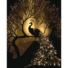 Картина за номерами «Золотий павич» 40х50 см з LED-підсвіткою, ТМ SANTI