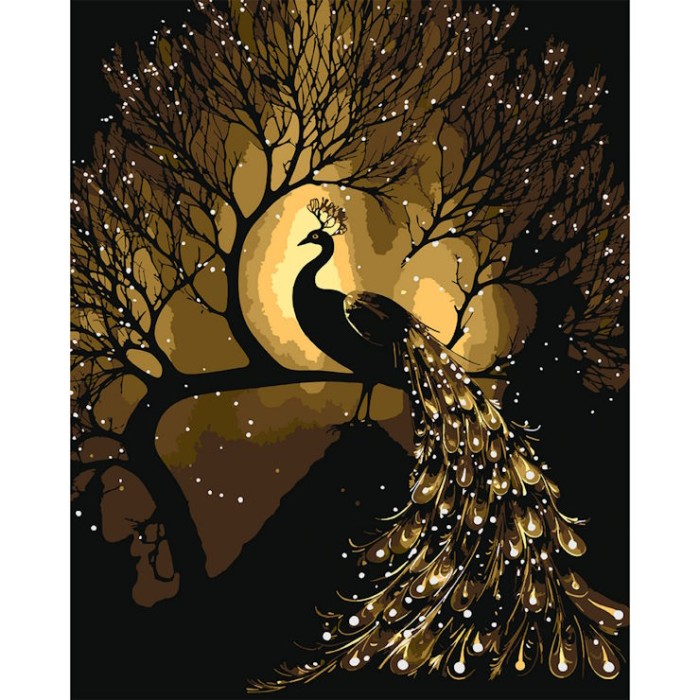 Картина за номерами «Золотий павич» 40х50 см з LED-підсвіткою, ТМ SANTI