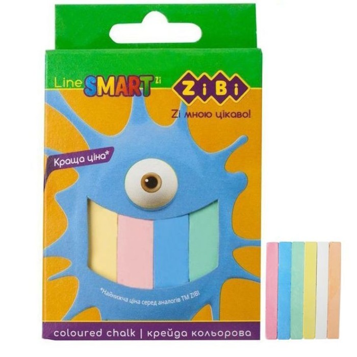 Крейда «SMART» кольорова 12 шт на 6 кольорів квадратна, у картонній коробці, TM ZiBi