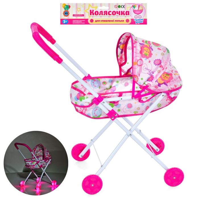 Коляска для ляльки 54х46х28 см металева класична зі світлом, на батарейці, у пакеті 60х27х6 см