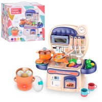 Дитяча кухня на 18 предметів зі світлом, звуком та паром: плита, мийка з водою, посуд, продукти, на батарейці, у коробці 26х25х22 см