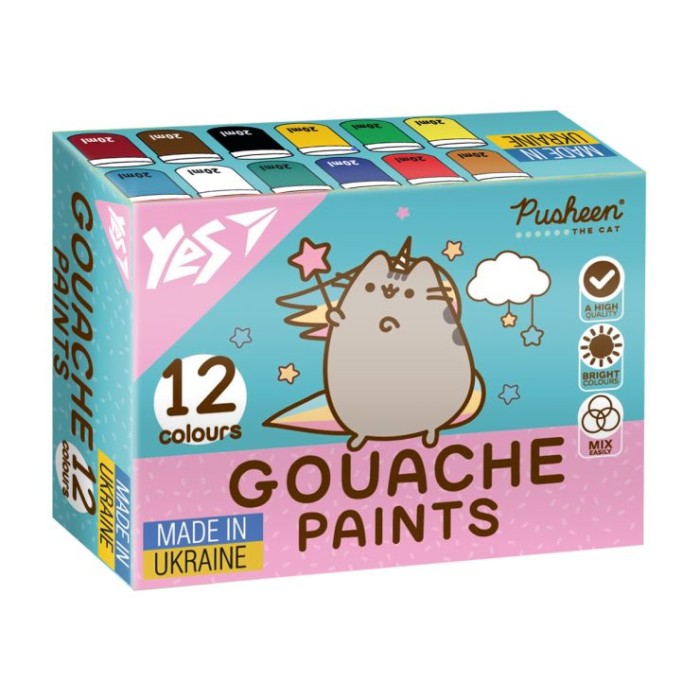 Фарби гуашеві «Pusheen» на 12 кольорів по 20 мл, ТМ Yes
