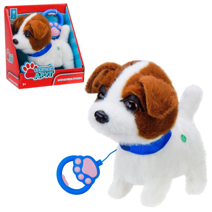 Песик на повідку «Кращий друг» 16х16 см зі світлом, гавкає, ходить, виляє хвостом, на батарейці, у коробці 29х13х22 см