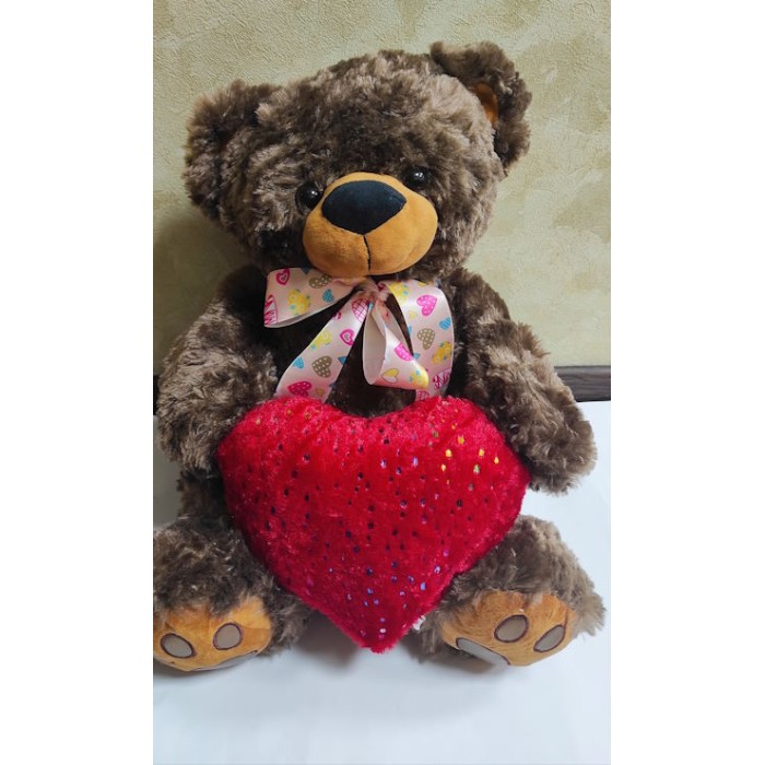 М`яка іграшка «Ведмедик Бублик 01/7 з серцем» коричневий музичний, ПП Копиця