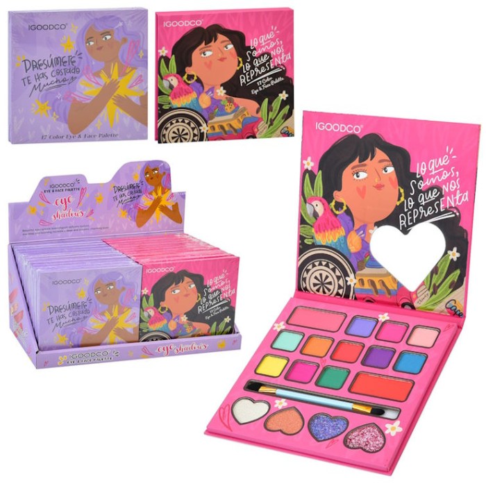 Косметика: палетка тіней на 17 кольорів з дзеркалом та пензлком, у коробці 31х15х15 см