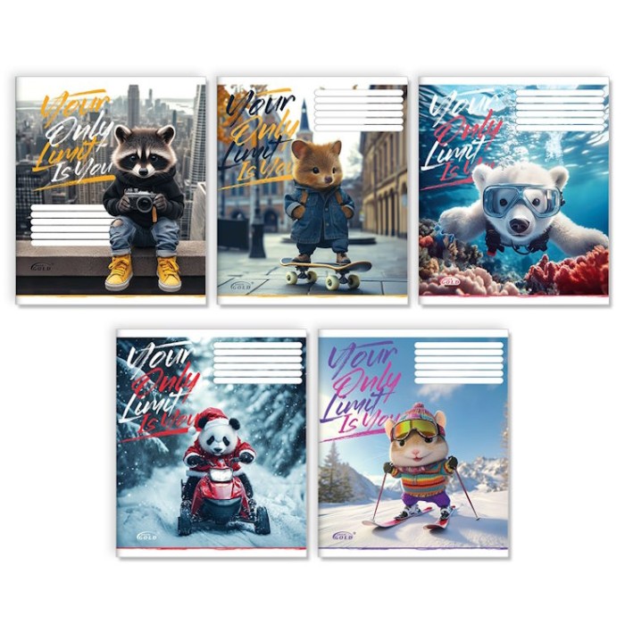 Зошит на 18 аркушів у клітинку «Стильні звірята мегаполіса», №3519, ТМ Gold Brisk