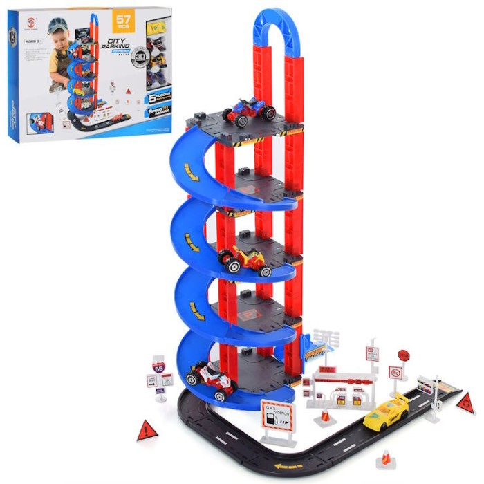 Гараж 5-поверховий 51х34х31 см на 57 деталей, з машинками та дорожніми знаками, у коробці 43,5х32х6 см