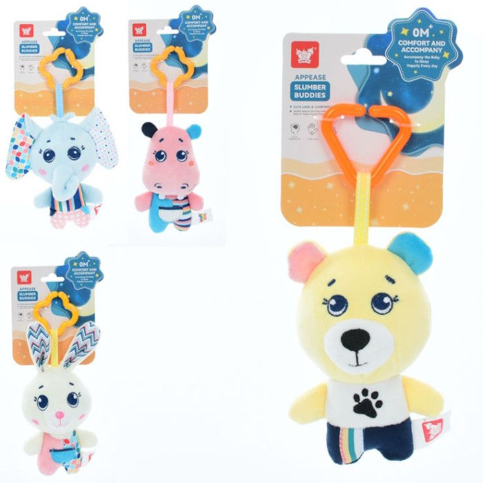 Підвіска м'яка 25 см з брязкальцем, шарудить в асортименті, на планшетці 29х13х8 см