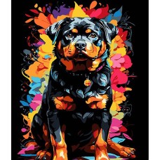Картина за номерами «Ротвейлер на фоні кольорових квітів» 30х40 см, ТМ Strateg