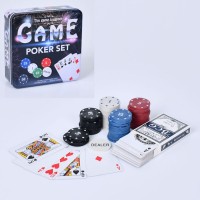 Настільна гра «Покер» з 80 фішками та картами, у металевій коробці 15,5х15,5х5 см