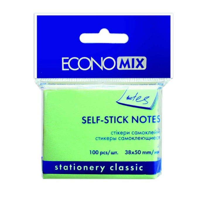 Блок для нотаток 38х50 мм 100 аркушів з клейким шаром, салатовий, ТМ Economix