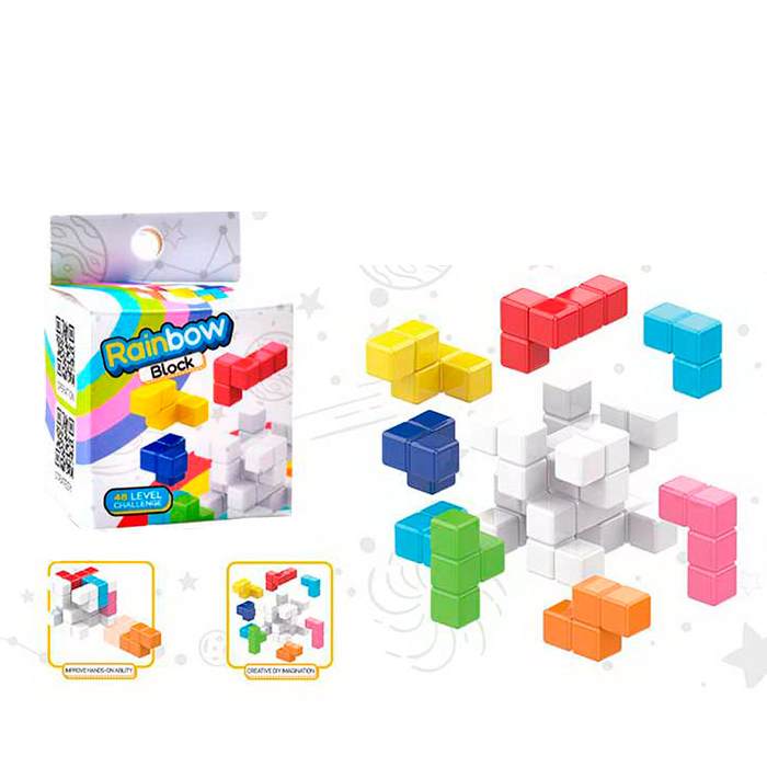 Головоломка-брелок «Куб-тетріс» 11 см, кубик 5 см, у коробці 6,5х6,5х7,5 см