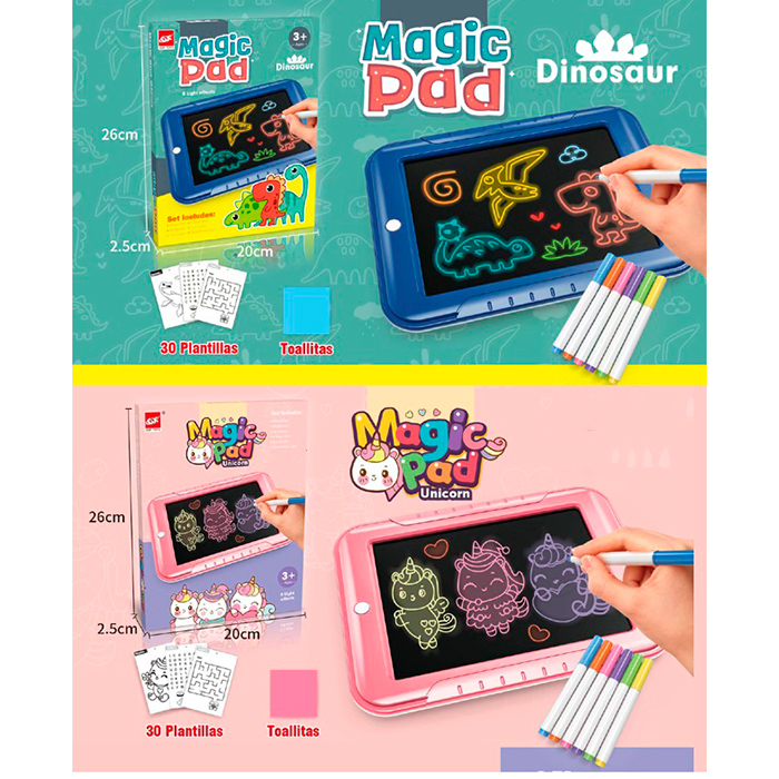 Дошка для малювання 19х25 см зі світлом на 30 карток та 6 фломастерів, на батарейці, в асортименті, у коробці 20х26х2,5 см