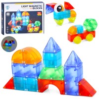 Конструктор магнитний на 34 деталі зі світлом, на батарейці, у коробці 28х22,5х5,6см