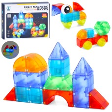 Конструктор магнитний на 34 деталі зі світлом, на батарейці, у коробці 28х22,5х5,6см