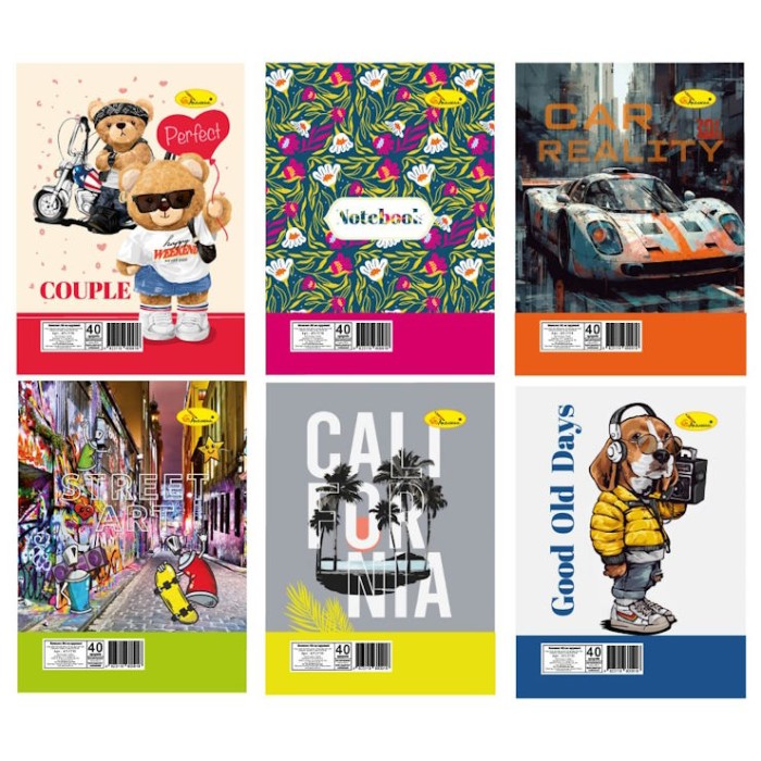 Блокнот А6 на 40 аркушів у клітинку на пружині зверху, в асортименті, ТМ Апельсин