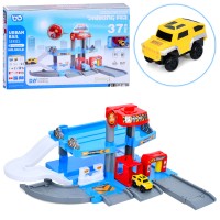 Гараж 59х52х32 см 2-поверховий на 37 деталей з машинкою 8 см та ліфтом, на батарейках, у коробці 58х11х37 см