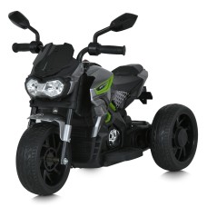 Мотоцикл з 1 мотором 25 Вт на 1 акумуляторі 12V 5AH, з MP3, USB, TF, музикою та світлом, сірий зі світло-зеленими вставками.