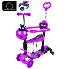 Самокат-біговел «Maxi» 5 в 1 3-колісний, рама сталь та пластик, 2 передніх колеса ПУ 116 мм світлодіодні, заднє 100 мм, 2 додаткових колеса по 64 мм, підніжка