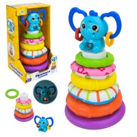 Пірамідка «Сонячний зайчик» 23х13 см музична зі світлом, тканевими та пластиковими кільцями, на батарейці, у коробці 15,5х14,1х26,8 см.