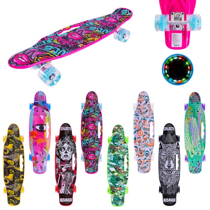 Пенні борд 56х15 см з колеса PU зі світлом, в асортименті, під слюдою