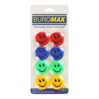 Комплект магнітів «Смайлик» коьорові 8 шт х 30 мм, ТМ Buromax