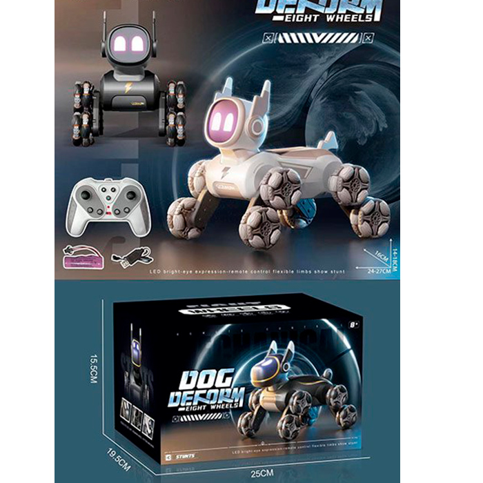 Робот «Песик» 23 см р/к на акумуляторі трюковий музичний зі світлом, колесами-роликами та USB, в асортименті, у коробці, 25х15,5х19,5 см