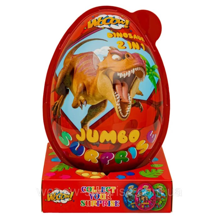 Яйце «Динозавр» 16 см з цукерками та сюрпризом, в асортименті