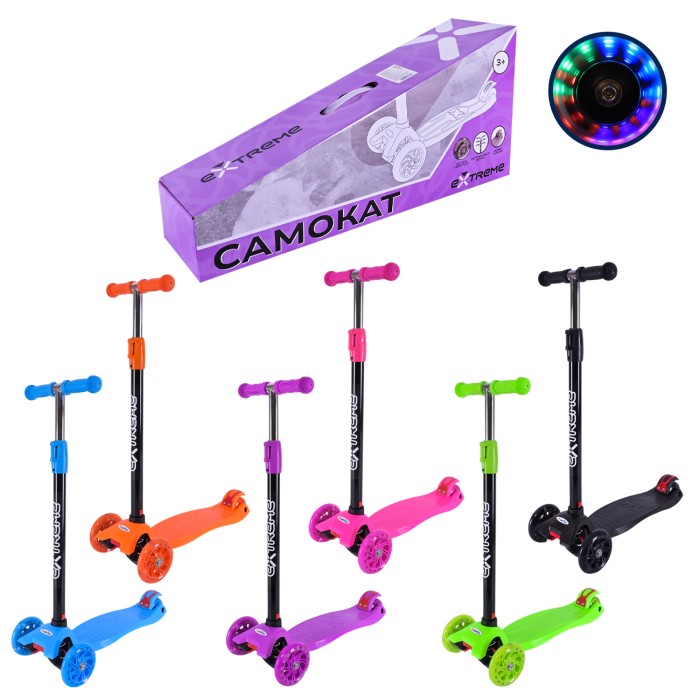 Самокат «MAXI» 4-колісний з колесами PU що світяться, в асортименті, у коробці 58х14,5х28 см.