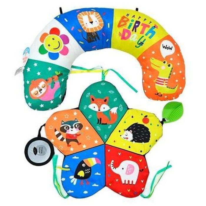 Дитяча подушка 26х36 см та килимок «Квіточка» 31х31 см двостороннній з шуршалкою, дзеркалом та прорізувачем, в асортименті, у пакеті 26х21х8 см.