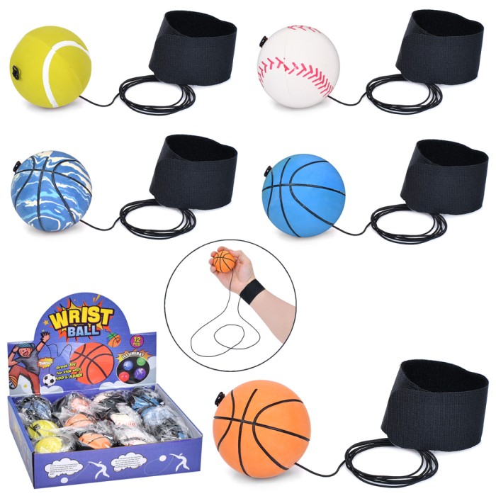 М'яч дитячий 6 см з браслетом на гумці, в асортименті, у пакеті, 12 шт в дисплеї 26х20х6,5 см.