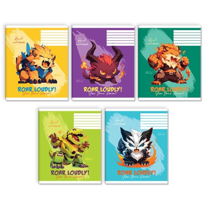 Зошит на 12 аркушів у лінію «Фантастичні звірятка», №3514, ТМ Gold Brisk