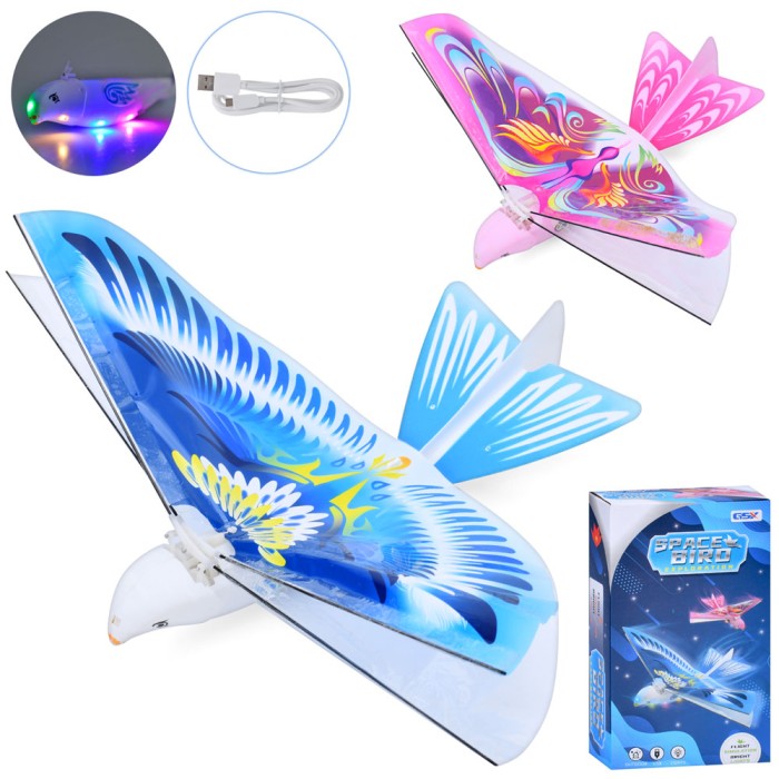 Літак «Птах» 19 см на акумуляторі літає із світлом та USB, в асортименті, у коробці 14х24х6 см