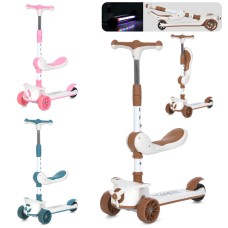 Самокат-велобіг 3 в 1 зі світлом та музикою на рамі з металопластику, 3 колеса ПУ, 2 передні 110 мм зі світлом, заднє 80 мм, підніжкою 26-12 см