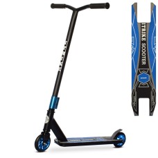 Самокат трюковий, рама алюміній + сталь, колеса ПУ 110 мм, кермом, підніжкою 32-10 см, чорно-синій