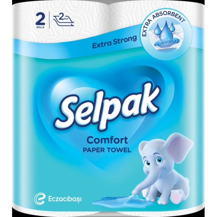 Рушники паперові «Comfort» кухонні по 2 рулони в упаковці, намотка 11,5 м, білі, SELPAK