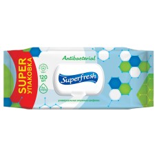 Серветки вологі антибактеріальні в упаковці з клапаном по 120 шт, Superfresh
