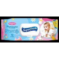 Вологі серветки «Baby chamomile» в упаковці з клапаном по 72 шт, Superfresh