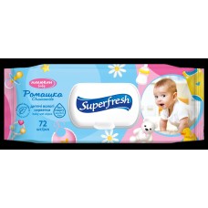 Вологі серветки «Baby chamomile» в упаковці з клапаном по 72 шт, Superfresh
