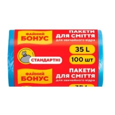 Пакети для сміття на 35 л по 100 шт розміром 45х55 см, Бонус