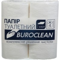 Туалетний папір двошаровий, 4 рулони на гільзі, намотка 14 м, білий, Buroclean